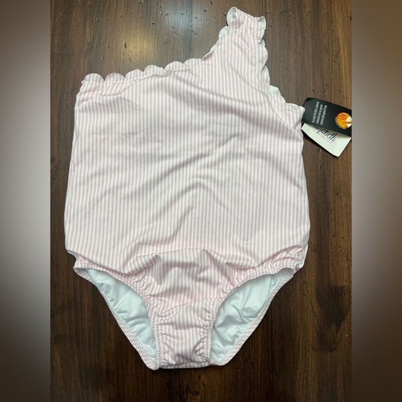 Be Elizabeth James & Lottie Scalloped Swimsuit Pink Stripe 14 Modest Southern - Picture 3 of 9